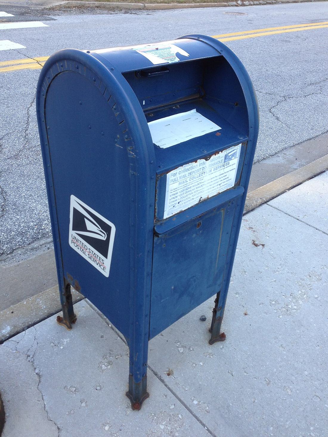 Blue USPS Mailbox
